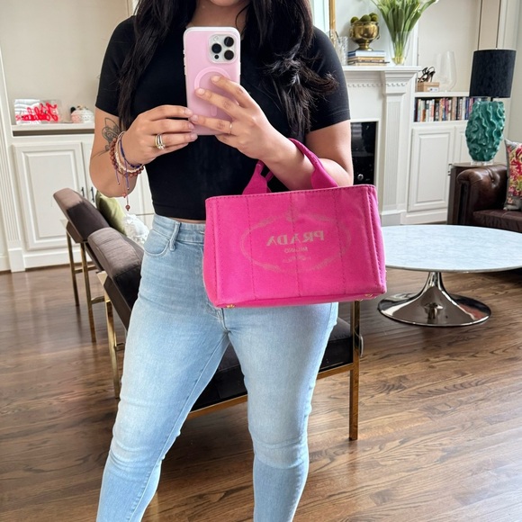 Prada Canapa Canvas Medium Tote Bag Hot Pink - Picture 15 of 15